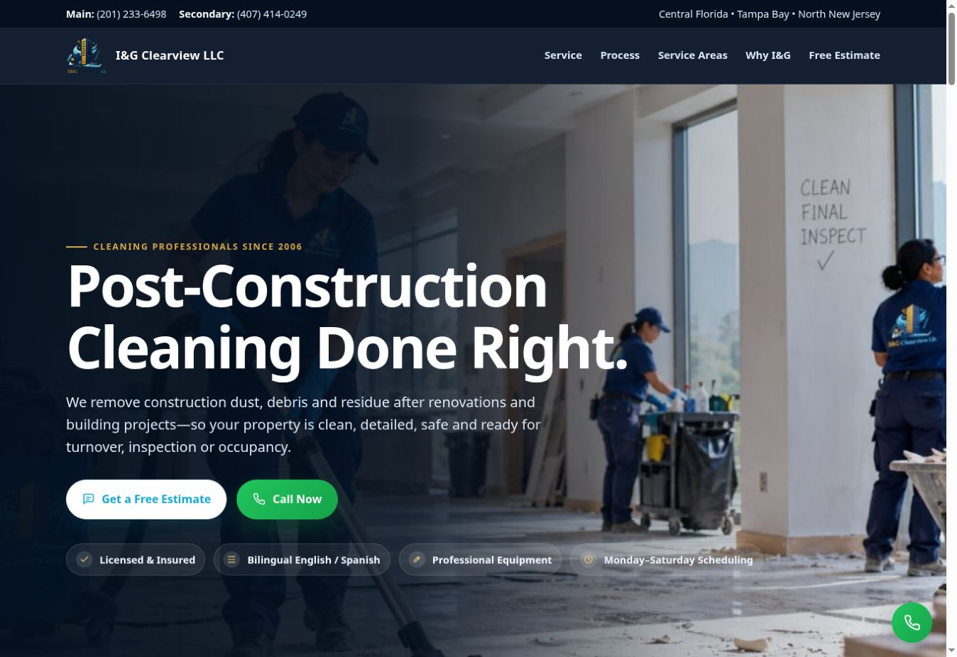 I&G Clearview LLC — captura real del sitio web en escritorio